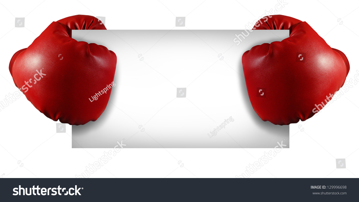 比赛签有两只红拳击手套,一张空白的白牌作为