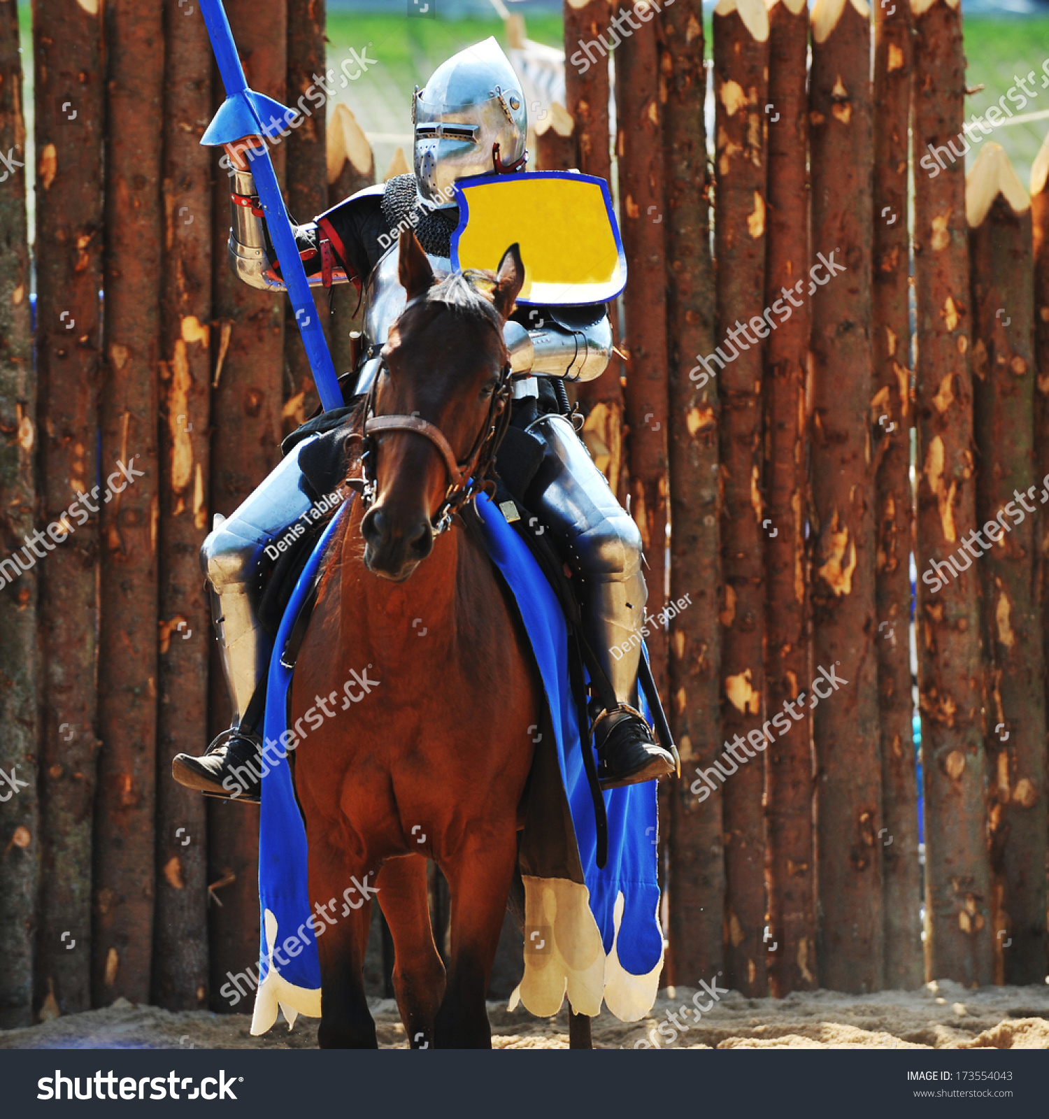 装甲中世纪的骑士骑着马在比赛竞争-人物,复古