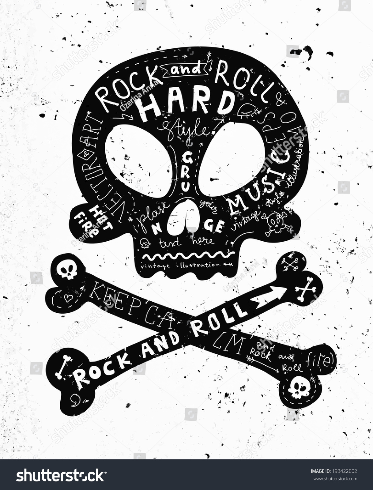 黑色骷髅旧货标签,摇滚风格。排版元素。-符号