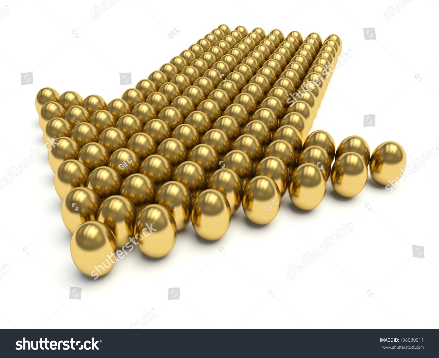 金蛋排列形成一个箭头。3 d渲染插图。-商业\/金