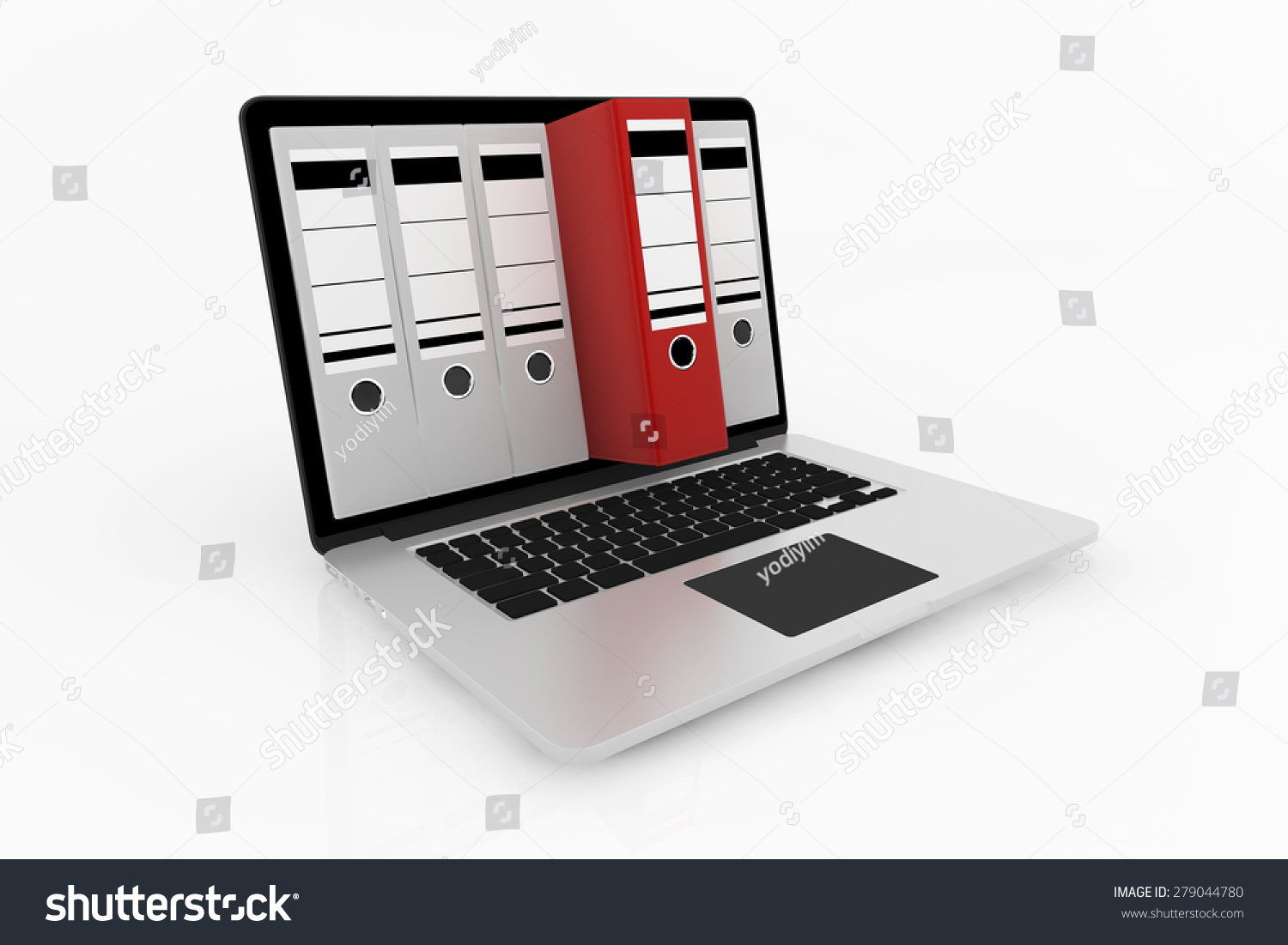 办公文件中的笔记本电脑屏幕内的数据库存储概