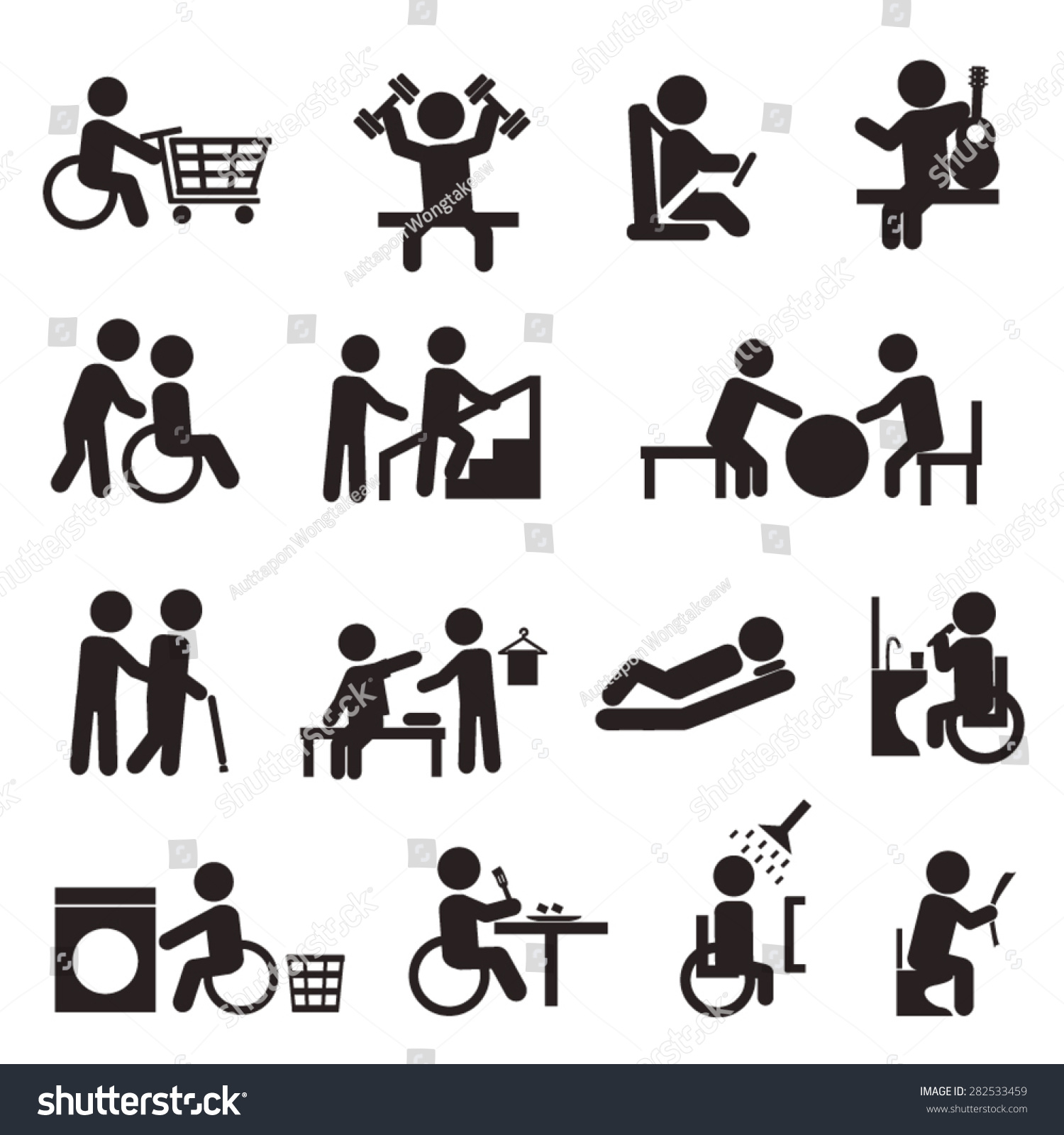 在残疾患者康复活动图标集-医疗保健,符号/标志-海洛