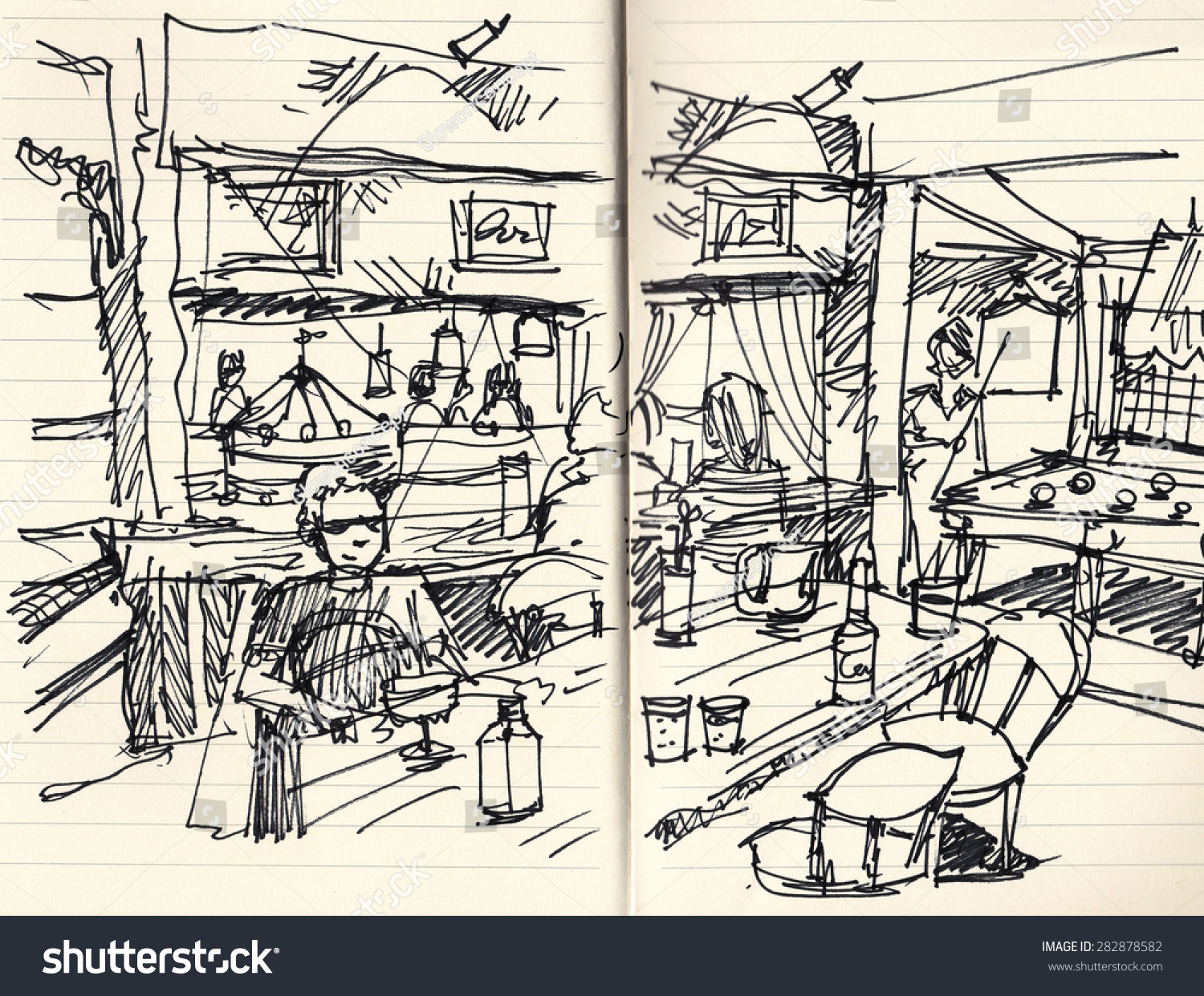 人与现场音乐酒吧手画插图图片
