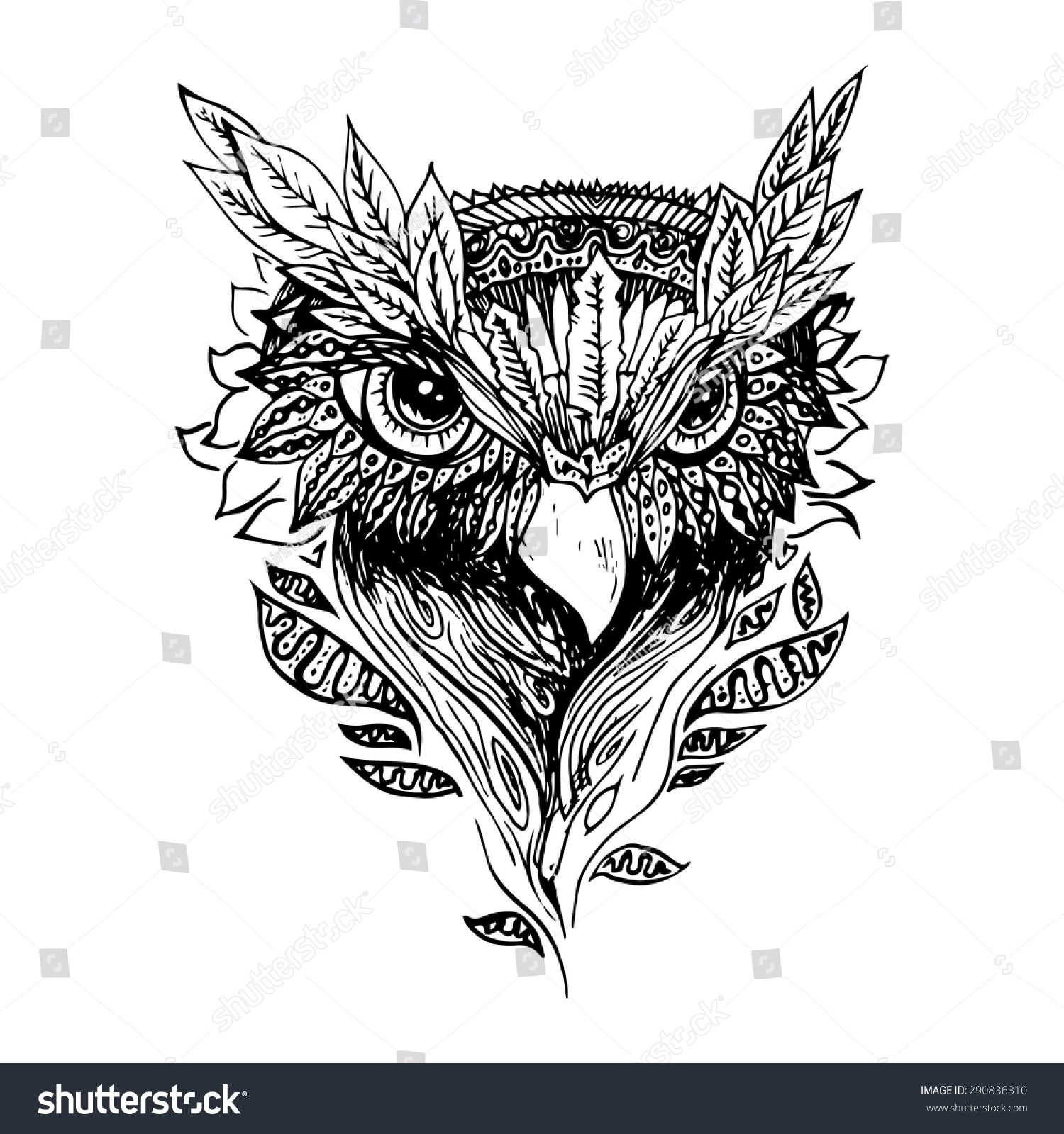 黑色和白色猫头鹰孤立。雕刻草图。摘要向量鸟用树叶。打印的t恤。野生的东西。 - 动物/野生生物,抽象 - 站酷海洛创意正版图片,视频,音乐素材交易平台 - Shutterstock中国独家合作伙伴 - 站酷旗下品牌