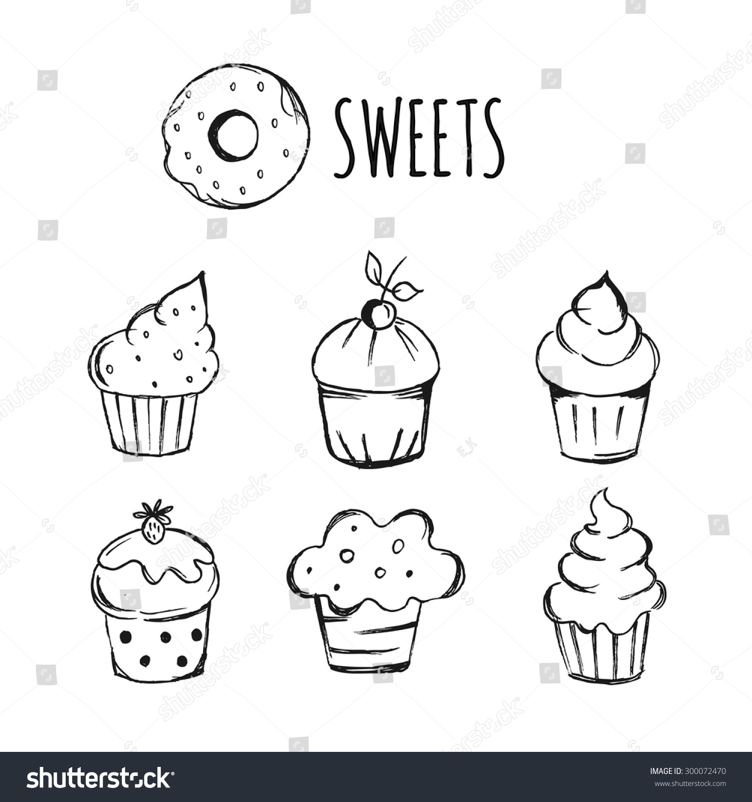 set of doodles hand drawn simple sweets