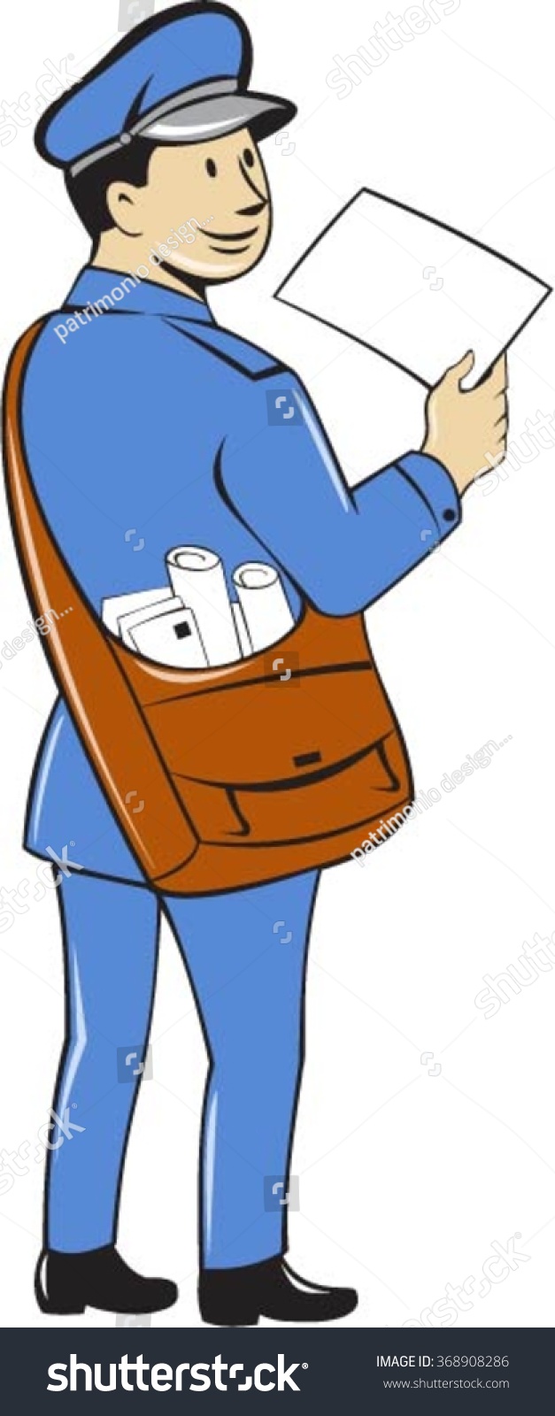 illustration of a mailman postman delivering a letter looking to