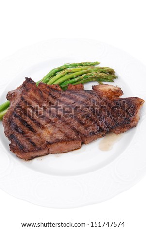 meat table : rare medium roast beef fillet asparagus served on