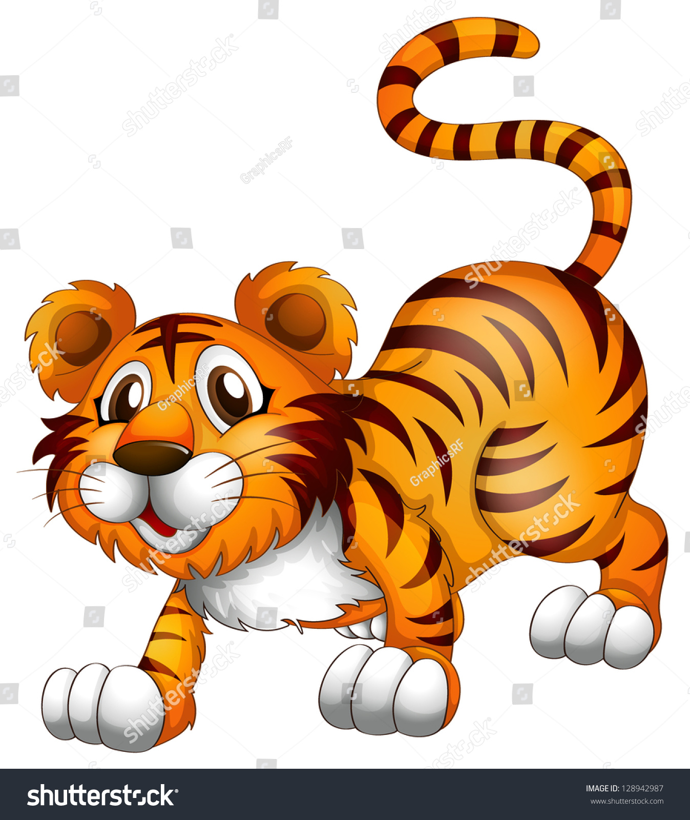 插图的一只老虎跳在白色背景上的立场