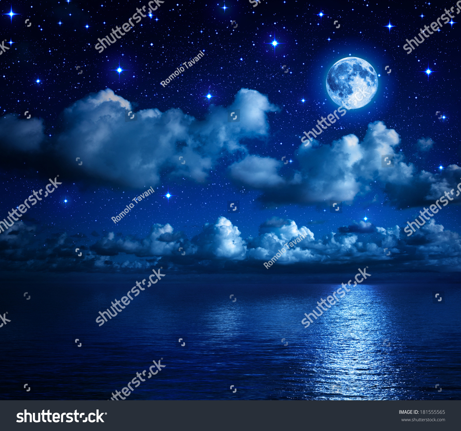 超级月亮在星空云和海-自然,公园/户外-海洛创意(hel