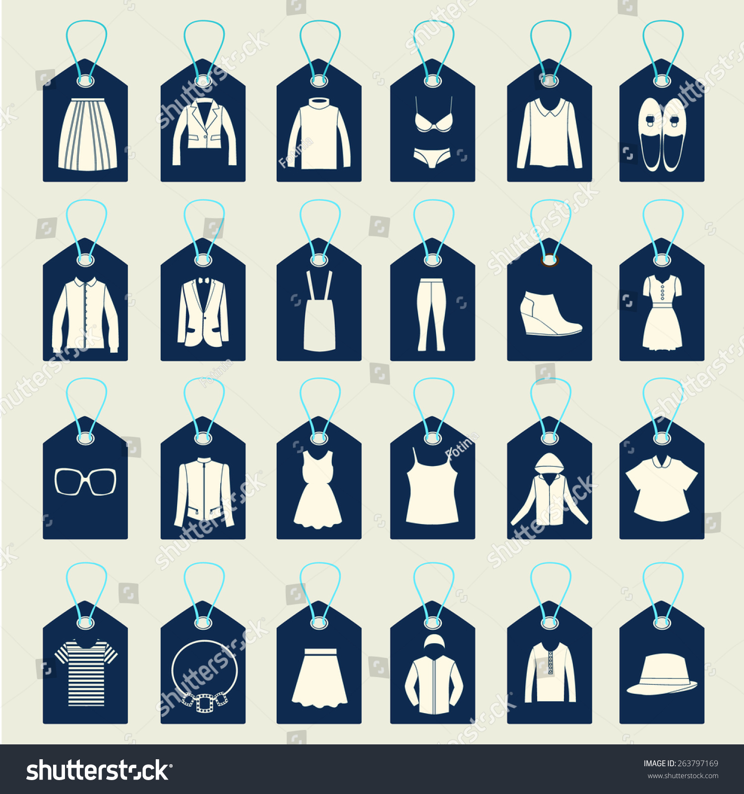 平坦的图标集时尚和购物衣服图标标签形状-符号/标志,美容/时装服饰