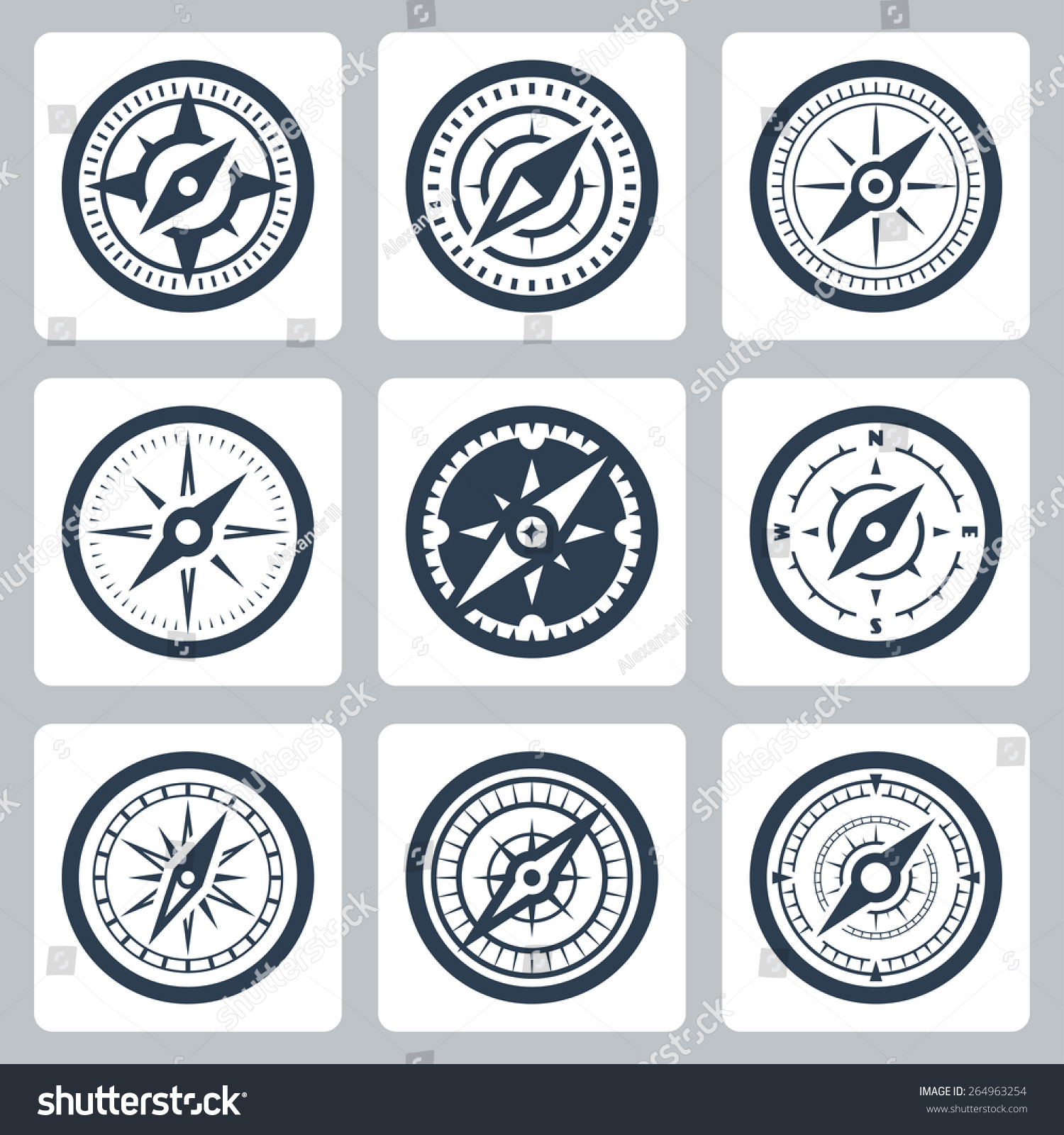 罗盘矢量图标设置-符号/标志,抽象-海洛创意(hellorf)-shutterstock
