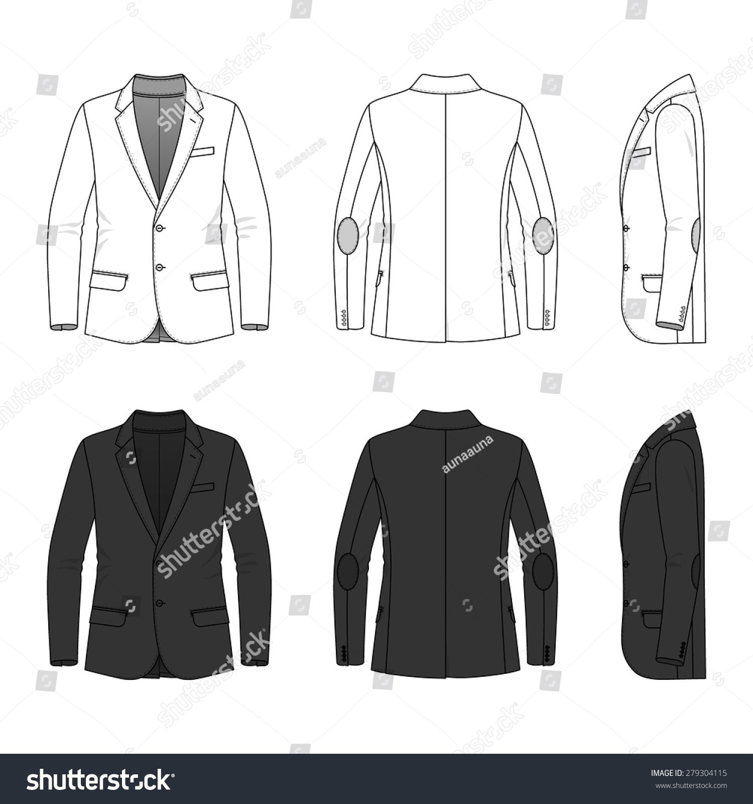 空白模板的经典夹克,后面和侧面视图休闲风格为你的时尚设计矢量图
