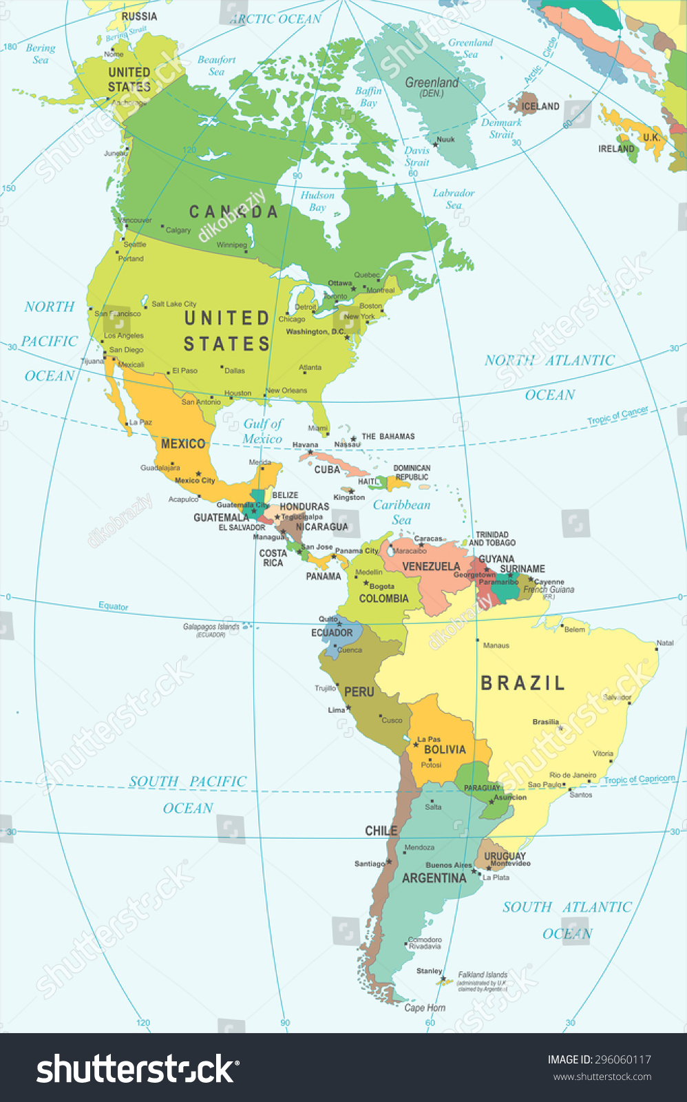 北美和南美地图——高度详细的矢量图